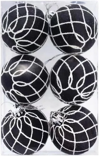Miniatura 8 de Adornos de bola de Halloween en blanco y negro, mini decoraciones colgantes inastillables para árbol de Navidad, fiesta de vacaciones, decoración