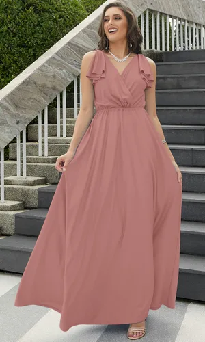 Miniatura 3 de KOH KOH Vestido largo de dama de honor sin mangas con cuello en V para mujer