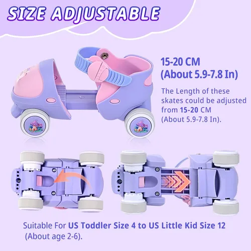 Miniatura 3 de Patines Infantiles Ajustables de Cuatro Ruedas para Niños y Niñas, con Ruedas con Bloqueo para Principiantes, Bebes, Edad de 2 a 6 Años Violeta elfo