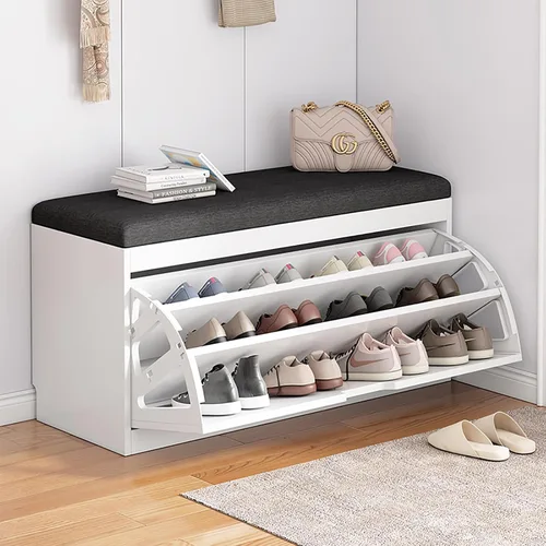 Miniatura 12 de Banco de zapatos, banco con almacenamiento de zapatos, banco de entrada superior con cojín extraíble, zapatero de madera con cajón de almacenamiento