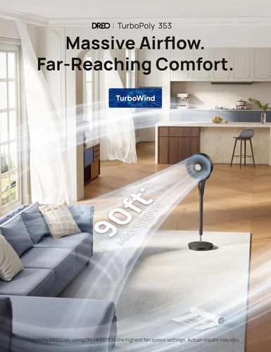 Miniatura 8 de DREO Ventilador para dormitorio, actualizado 2026, flujo de aire de 90 pies, ventilador silencioso de 20 dB, ventilador de pie oscilante de 90°