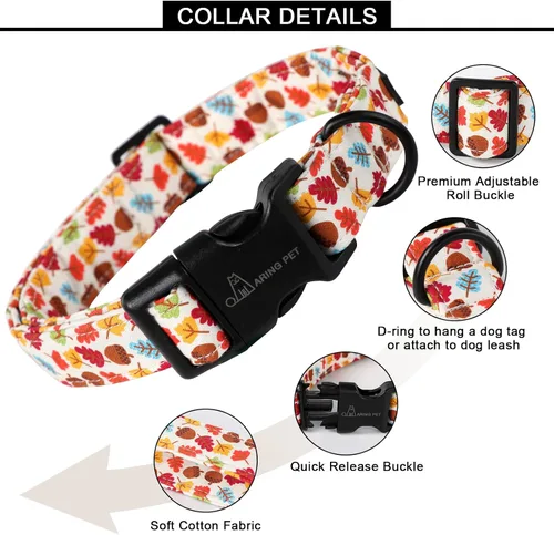 Miniatura 2 de Aring Pet Collar de algodón, ligero y ajustable, con hebilla de liberación rápida, para perros pequeños, medianos y grandes, otoño, hoja de arce