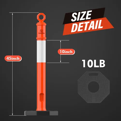 Miniatura 7 de RoadHero Juego de 6 postes delineadores de 45 pulgadas con base, postes delineadores de tráfico naranja con conos y cuellos reflectantes