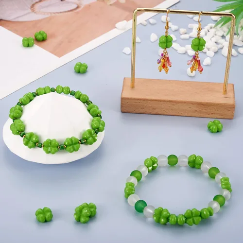 Miniatura 3 de 100 cuentas acrílicas de trébol de cuatro hojas verdes de 0.433 in para hacer pulseras, collares, aretes, joyería