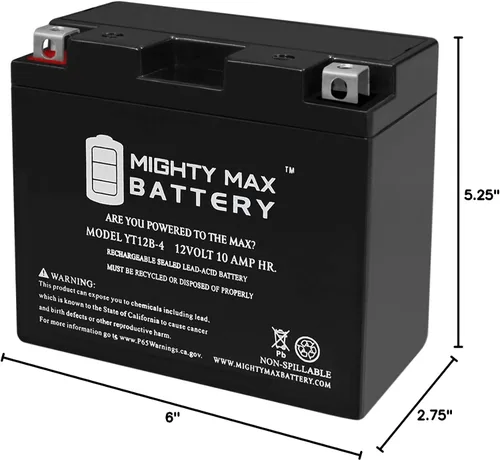 Miniatura 9 de Mighty Max Battery YT12B-4 SLA 12V 10AH Batería para Yamaha 650CC XVS650 V-Star 1998-2011