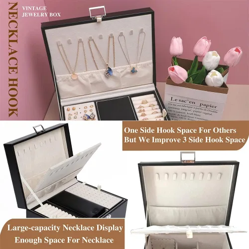 Miniatura 4 de KUDASUY Caja organizadora de joyas para mujer, niña, novia, esposa, caja de almacenamiento de joyas de gran capacidad para collar, aretes, pulseras