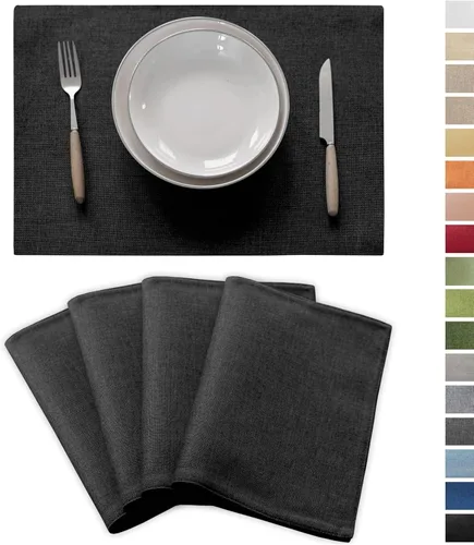 Miniatura 13 de Demetex Juego de 4 manteles individuales de lino resistentes al calor, manteles individuales de arpillera para comedor, cocina, banquete, lino claro