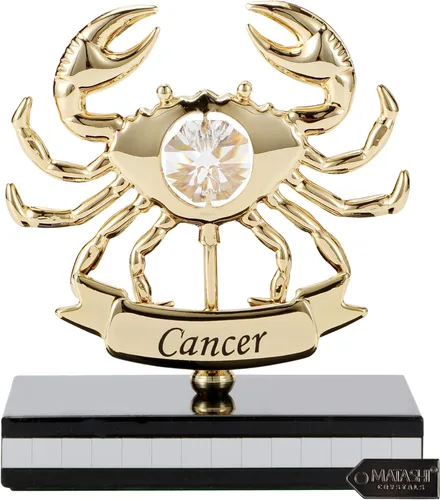 Matashi Estatuilla de signo astrológico del zodiaco chapada en oro de 24 quilates, estatuilla de cáncer, estatuilla en soporte tachonada con