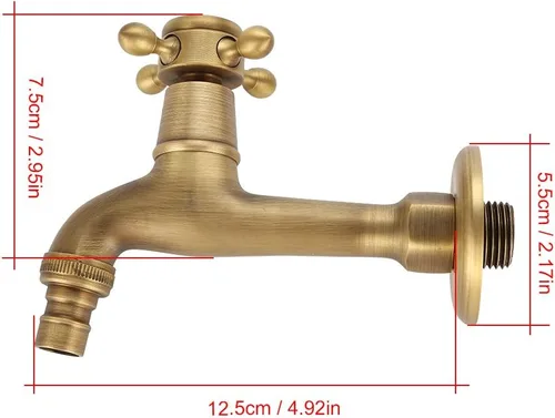 Miniatura 4 de Grifo de lavadora antiguo de cobre puro cepillado a mano clásico europeo para lavadora grifo de agua montado en la pared (1#)