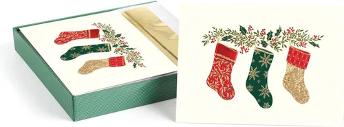 Miniatura 7 de Masterpiece - Tarjetas navideñas plateadas y rojas, juego de 15 tarjetas de Navidad en caja con detalles de aluminio y sobres a juego, tarjetas