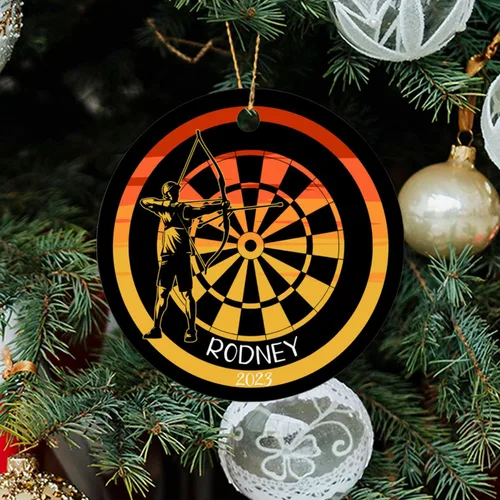 Miniatura 3 de Adorno personalizado de tiro con arco de Navidad 2025, adorno de Navidad con arco y flecha, regalo con nombre de arquero, año, adorno de jugador