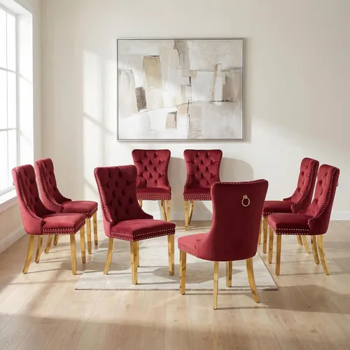Miniatura 116 de OVENTA Juego de 4 sillas de comedor modernas tapizadas copetudas, terciopelo negro y gris y cuero con patas de madera maciza, sillas de cocina