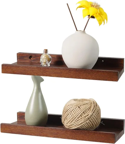 Miniatura 13 de Estantes flotantes montados en la pared, estante de madera de roble macizo de 12 pulgadas para decoración y almacenamiento, repisa de fotos