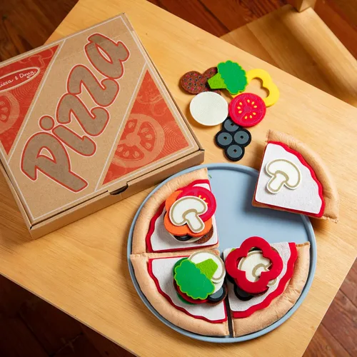 Miniatura 9 de Melissa & Doug Juego de comida de fieltro para mezclar y combinar pizza, juego de 42 piezas de fieltro para cocina de niños, juguete de simulación