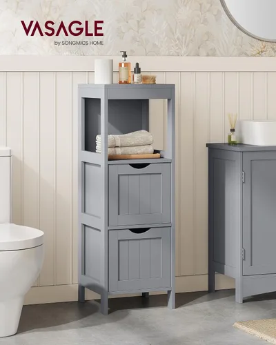 Miniatura 2 de VASAGLE - Gabinete de piso de baño, organizador de almacenamiento de baño, unidad de esquina multifuncional, 2 cajones, 35 pulgadas de altura, gris