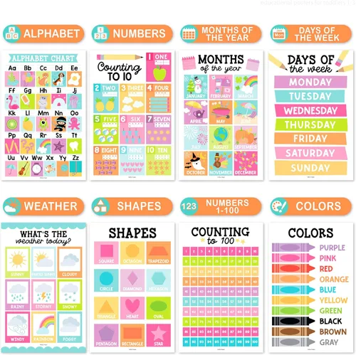 Miniatura 3 de Hadley Designs 16 pósteres educativos para decoración de aulas, carteles educativos pastel para niños de 1 a 3 años, póster de aprendizaje