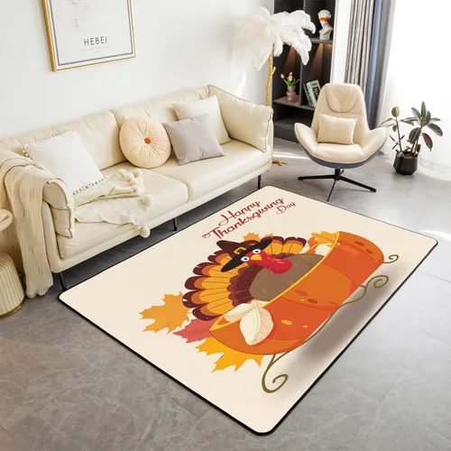 Miniatura 17 de Bonita alfombra de pavo de 3 x 5 para niños y niñas, alfombra de cosecha de Acción de Gracias, alfombra de decoración de otoño antideslizante