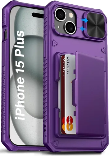 Miniatura 9 de Vihibii Funda para iPhone 13 Pro Max/iPhone 12 Pro Max con tarjetero (4 tarjetas) [bloqueo RFID] y cubierta de cámara deslizante, protección contra