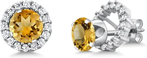 Miniatura 148 de Gem Stone King Aretes redondos de plata de ley 925 de 0.236 in con piedra natal extraíble para mujer