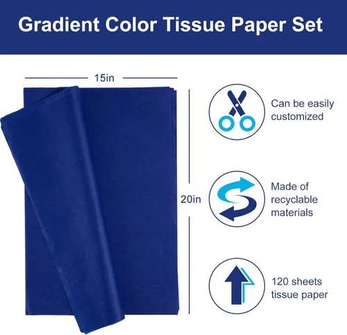 Miniatura 2 de Whaline 120 hojas de papel de seda azul degradado surtido de papel de regalo azul de 15 x 20 pulgadas, papel de seda de papel de seda
