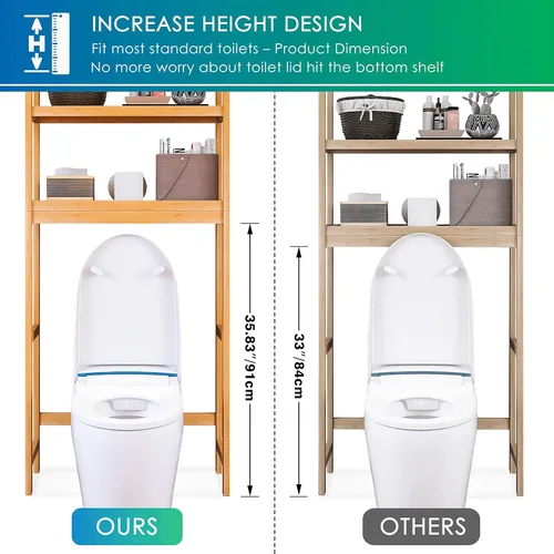 Miniatura 5 de SMIBUY Estante de almacenamiento de baño, estante organizador de bambú sobre el inodoro, ahorro de espacio de inodoro independiente con estantes