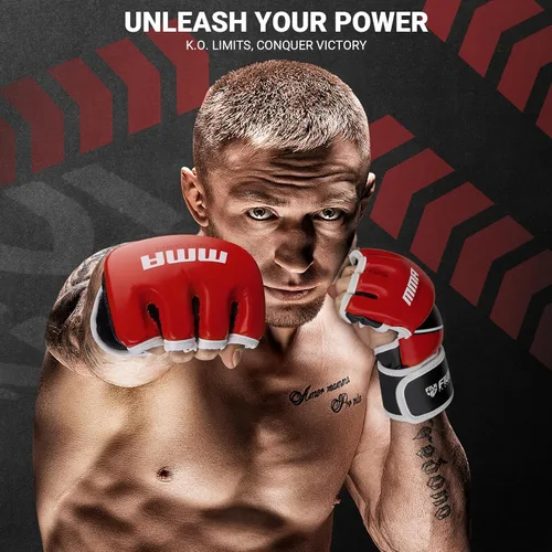 Miniatura 6 de Guantes MMA para hombres y mujeres, guantes de boxeo para saco de boxeo, sparring, entrenamiento, muay thai, artes marciales, guantes de medio Rojo