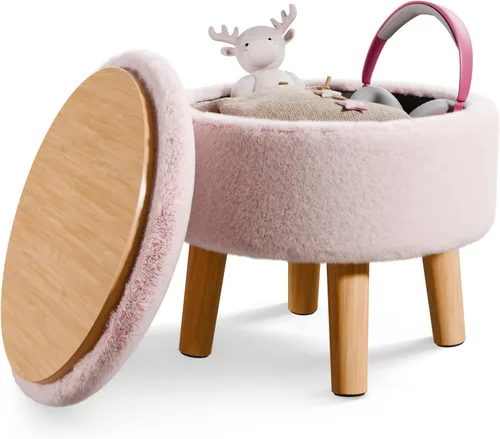 Miniatura 9 de Poofzy Otomana pequeña con almacenamiento, taburete pequeño otomano con patas de madera, reposapiés Sherpa para sofá, sala de estar y dormitorio