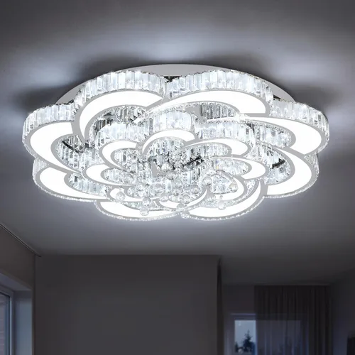 Miniatura 4 de Flashing God Mini Candelabros de Cristal de 12'' de Diámetro Plateados Lámpara de Techo LED Moderna de Montaje Empotrado con Cristales Lámpara