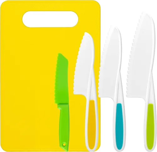 Reaeon 5 piezas de juegos de cocina para niños reales, herramientas de cocina Montessori, juego de cuchillos para niños para cocina real, 4 piezas