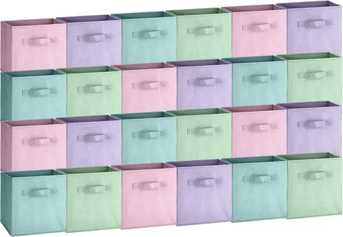 Miniatura 10 de Hillban 48 cubos de almacenamiento plegables de 11 pulgadas, cubos de tela a granel con doble asa, cubo organizador para armario, juguetes, aula