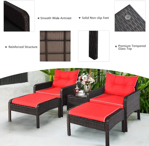 Miniatura 2 de Juego de muebles de mimbre para patio, juego de conversación de mimbre modular para exteriores con 2 otomanas y mesa de centro de vidrio templado