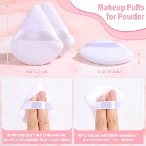 Miniatura 3 de Thrilez 20 piezas Borla de Polvo Triangular, Borlas de Polvo Suelto Borlas de Maquillaje para Polvo Facial, Borla de Polvo Fijador para Maquillaje