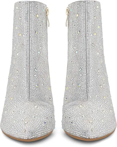 Miniatura 3 de SOVANYOU Botas de diamantes de imitación brillantes para mujer, botines de tacón alto grueso con cremallera lateral