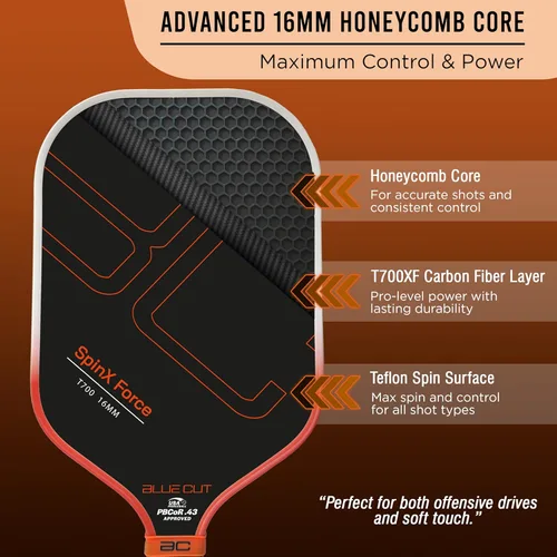 Miniatura 2 de Blue Cut Pickleball Paddle – USAPA Approved Pickleball Paddles Racket with T700 Carbon Fiber, 16mm Honeycomb Core, Spin Surface, Pro Power Speed &