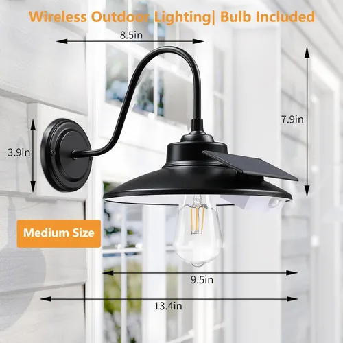 Miniatura 5 de Luces solares de granero para exteriores, paquete de 2 unidades, luces solares de cuello de cisne antioxidantes, montaje en pared, sensor