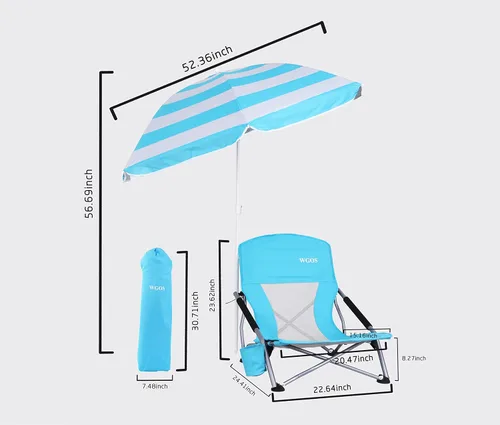 Miniatura 3 de Silla de playa, sillas plegables, portátiles, sillas de playa con paraguas, sillas con sombra para adultos (paquete de 2 unidades), color azul