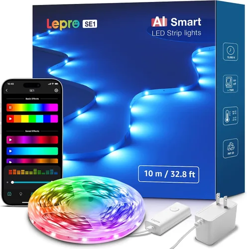 Miniatura 11 de Lepro SE1 AI - Tira de luces LED inteligentes – Tiras de luz RGB que cambian de color de 16.4 pies con control de aplicación, iluminación generada