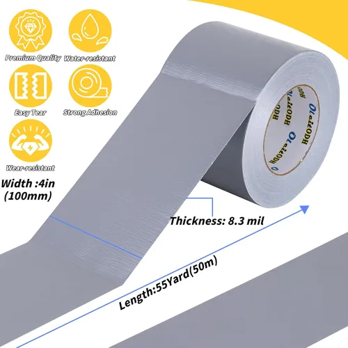 Miniatura 2 de Cinta adhesiva plateada de 4 pulgadas, paquete de 4 cintas adhesivas resistentes, totales de 220 yardas, 8.3 mil de grosor, fuerte, flexible, sin