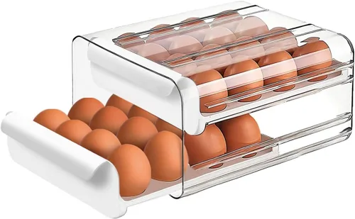 Soporte para huevos de gran capacidad para refrigerador, contenedores organizadores de almacenamiento de huevos, organizador apilable de plástico
