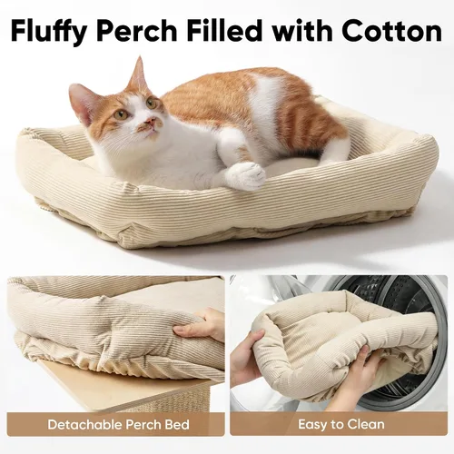 Miniatura 7 de FUKUMARU Poste rascador para gatos, estilo moderno, postes altos para rascar con percha para gatos y adultos, torre rascador grande para gatos