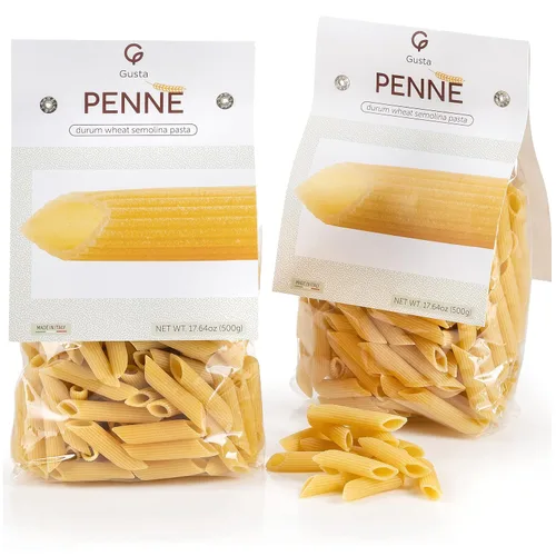 Gusta Penne Rigate Pasta italiana de primera calidad de Italia - Pasta orgánica "Al Dente" de sémola de trigo duro, pasta gourmet y sin OMG, marca