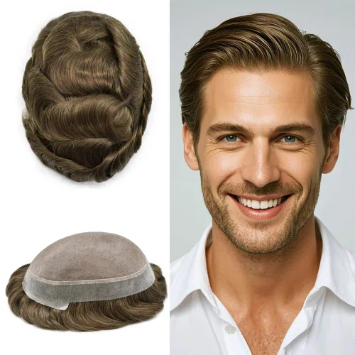 Miniatura 14 de Tupé para hombres, piezas de cabello humano real, sistema de unidades de cabello natural, línea capilar natural, pieza de repuesto para hombres