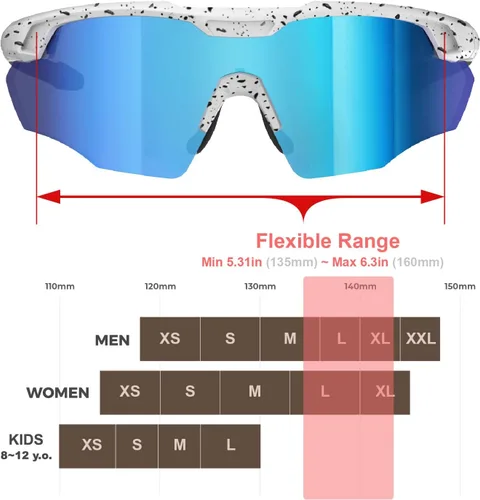 Miniatura 7 de Gafas de sol deportivas XL para hombres, béisbol, correr, ciclismo, voleibol, MTB, regalos de recreación al aire libre. S596 Blanco / Punto / Azul
