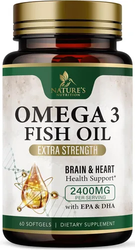 Suplementos de aceite de pescado Omega 3 – 2400 mg de aceite de pescado por porción – Omega-3 de triple fuerza con ácidos grasos EPA y DHA – Apoyo
