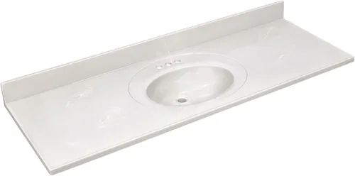 Miniatura 32 de Design House Tapa de tocador con lavabo, protector contra salpicaduras de 4 pulgadas, mármol cultivado, resistente a las manchas, agujeros Blanco
