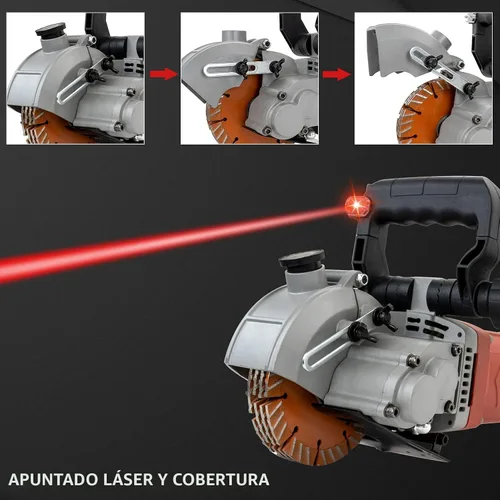 Miniatura 5 de Cortadora eléctrica de ranura de pared de 110 V con guía láser, diseño resistente al polvo, incluye 5 cuchillas de 5 pulgadas (5.236 in) para cortar