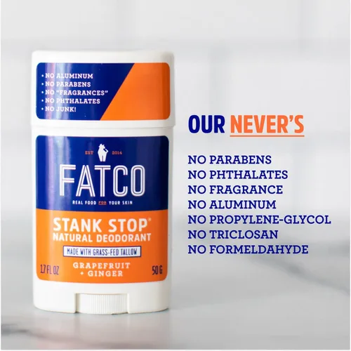 Miniatura 4 de FATCO Stank Stop All Desodorante natural con aceite de coco orgánico y sebo - Pomelo + jengibre (1.7 oz)