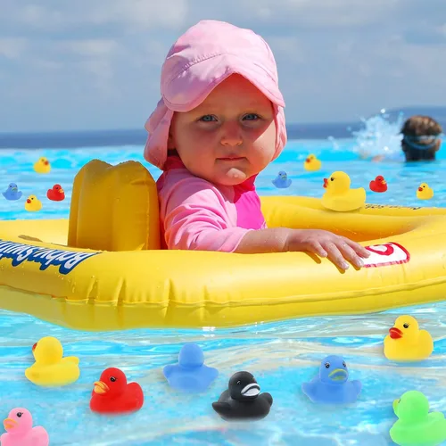 Miniatura 2 de GADIEDIE Paquete de 50 mini patos flotantes de goma multicolor, juguete de baño para bebé, ideal para patitos Jeep, ducha, fiesta de cumpleaños