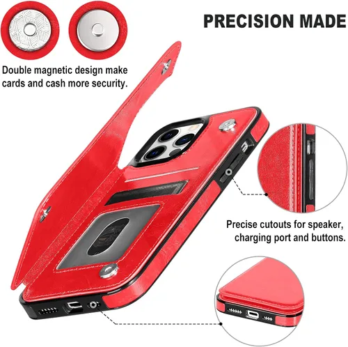 Miniatura 6 de Funda tipo cartera para iPhone 13 Pro Max, funda de piel sintética suave premium con función atril y función atril para iPhone 13 Pro Max de 6.7 Rojo