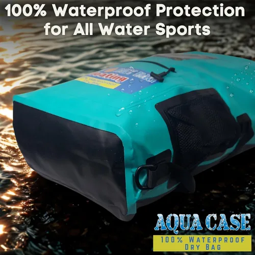Miniatura 9 de Mochila impermeable de 28 L, bolsa seca verde azulado para teléfono celular con ventana exterior para un fácil uso durante todos los deportes